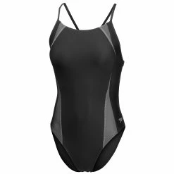 Speedo Women's Flipback Splice Black/Gray Competition One-Piece Swimsuit